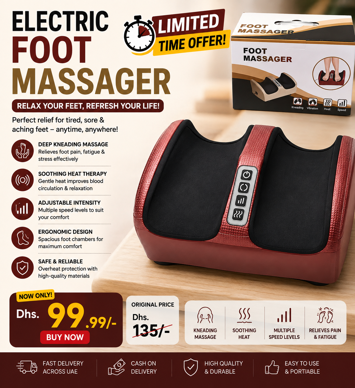 Electric Foot Massager with heat and kneading massage