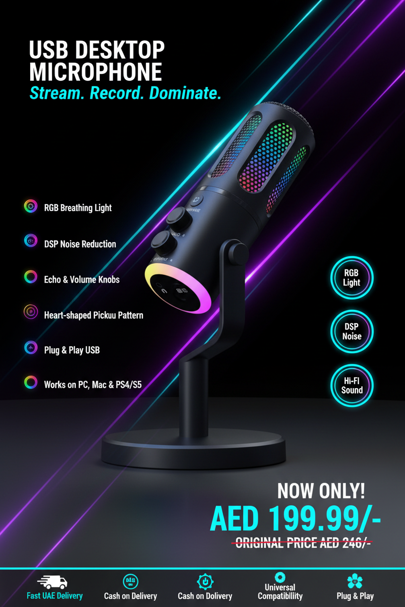 USB Desktop Microphone with RGB Breathing Light hero banner AED 199.99
