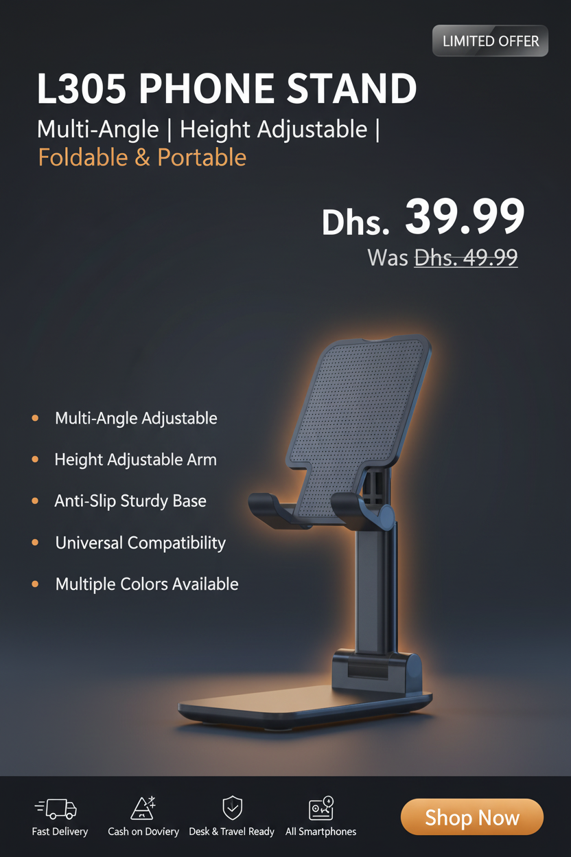 L305 Adjustable Folding Phone Stand - Hero Banner Dhs. 39.99