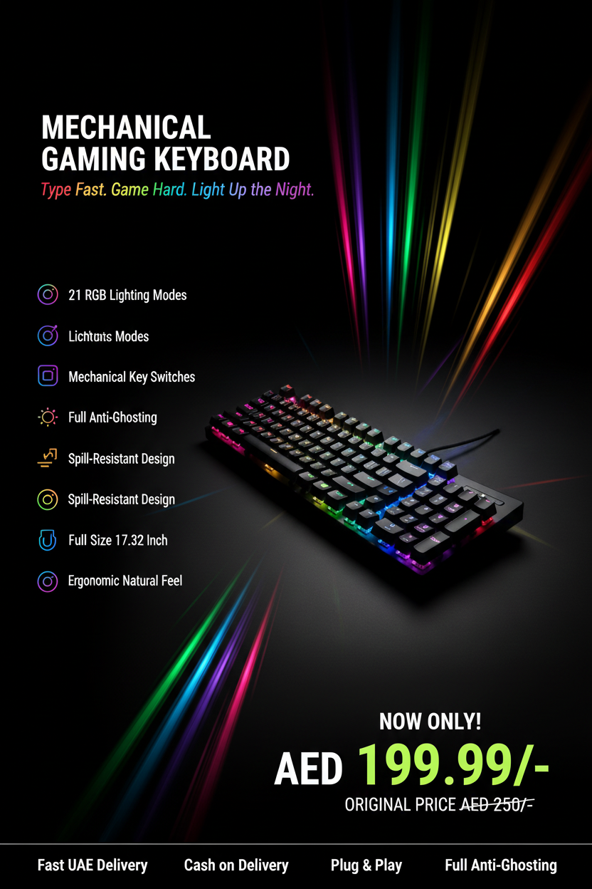 Mechanical Gaming Keyboard hero banner AED 199.99 RGB gaming vibe