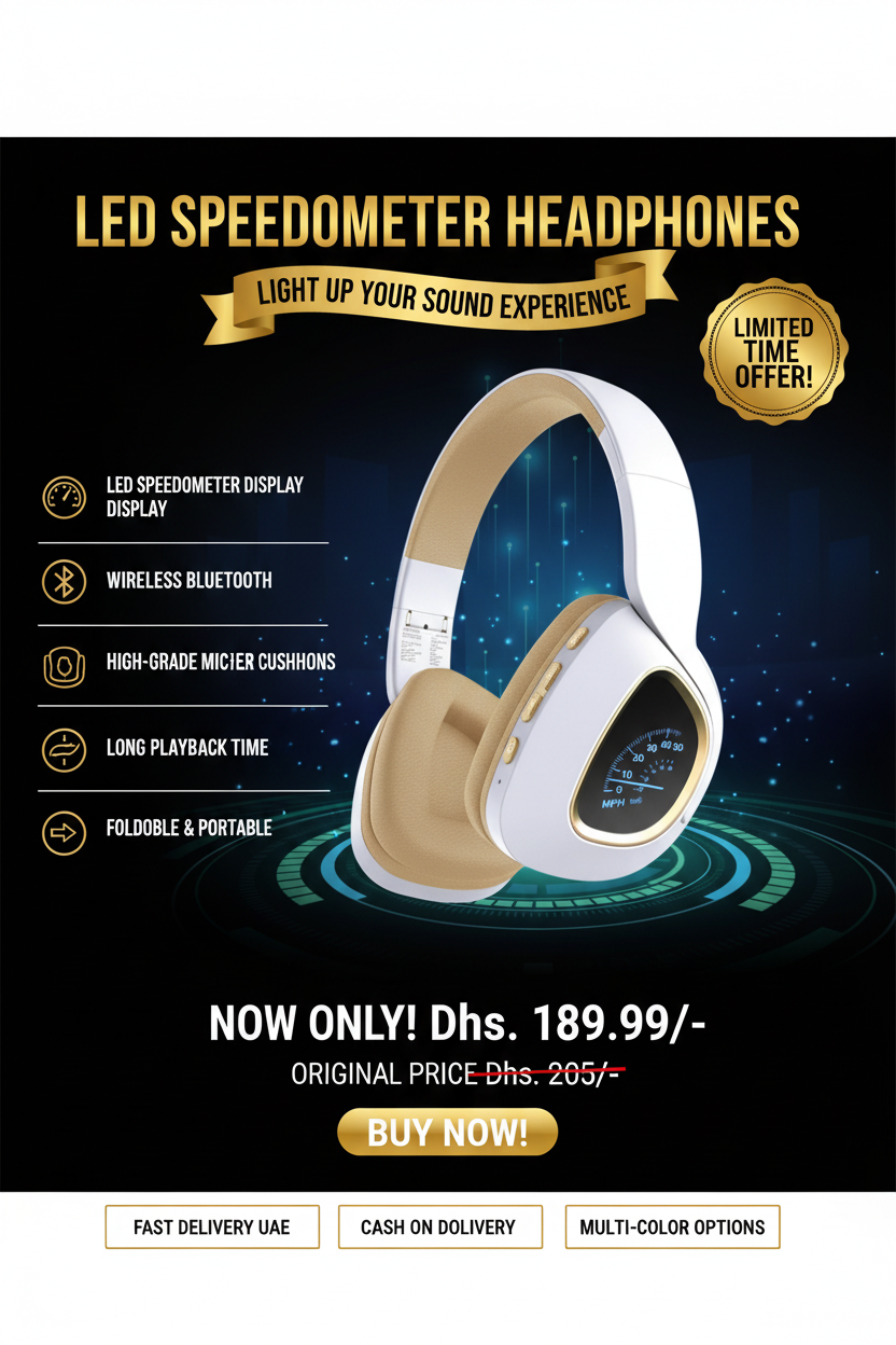 Flashing Wireless Headphones LED Speedometer - Hero Promo Banner Dhs. 189.99
