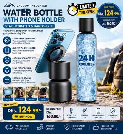 Vacuum Insulated Water Bottle with Phone Holder