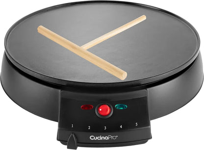 CucinaPro Electric Crepe Maker non-stick surface with accessories