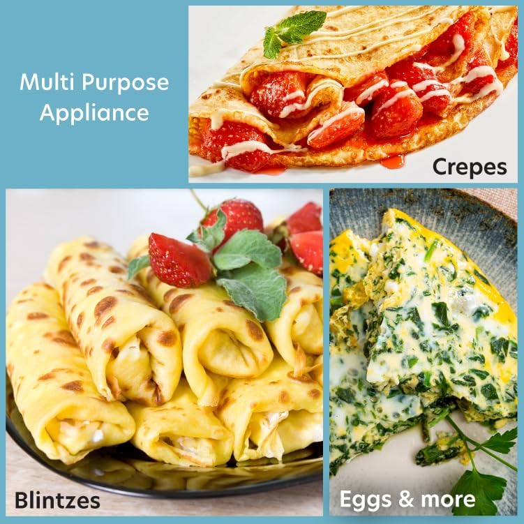 CucinaPro Electric Crepe Maker with crepes and accessories