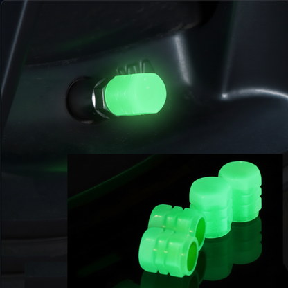 Luminous green tire valve caps studio product shot
