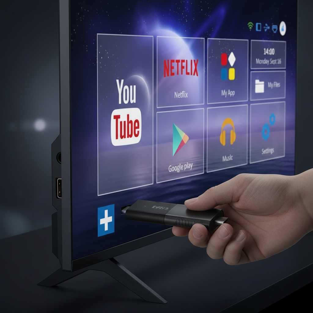 Android TV Stick being plugged into HDMI port
