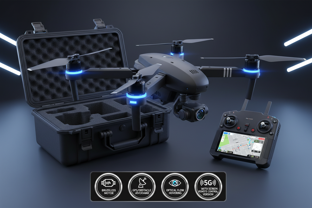 Z154 GPS UAV Drone enhanced product shot with case and remote