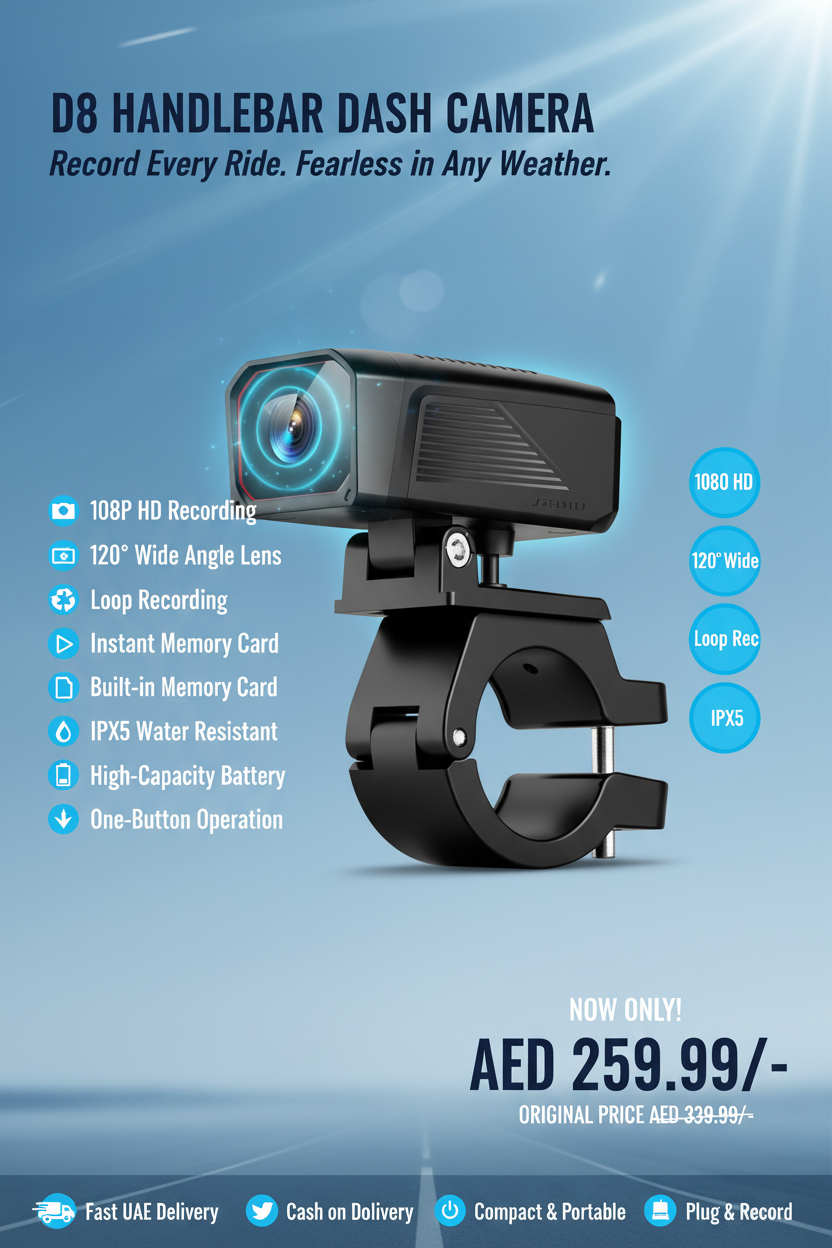 D8 Handlebar Dash Camera hero banner AED 259.99