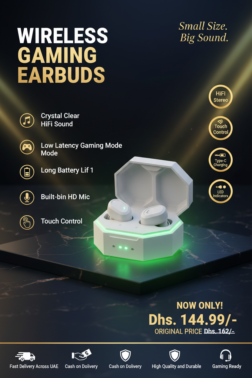W58 Gaming Earbuds Hero Banner - Navy Gold