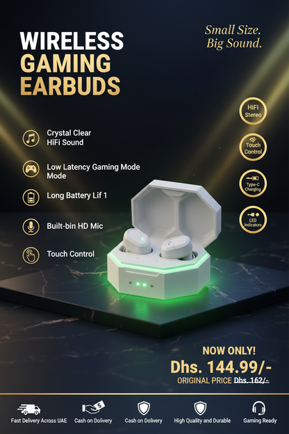 W58 Gaming Earbuds Hero Banner - Navy Gold