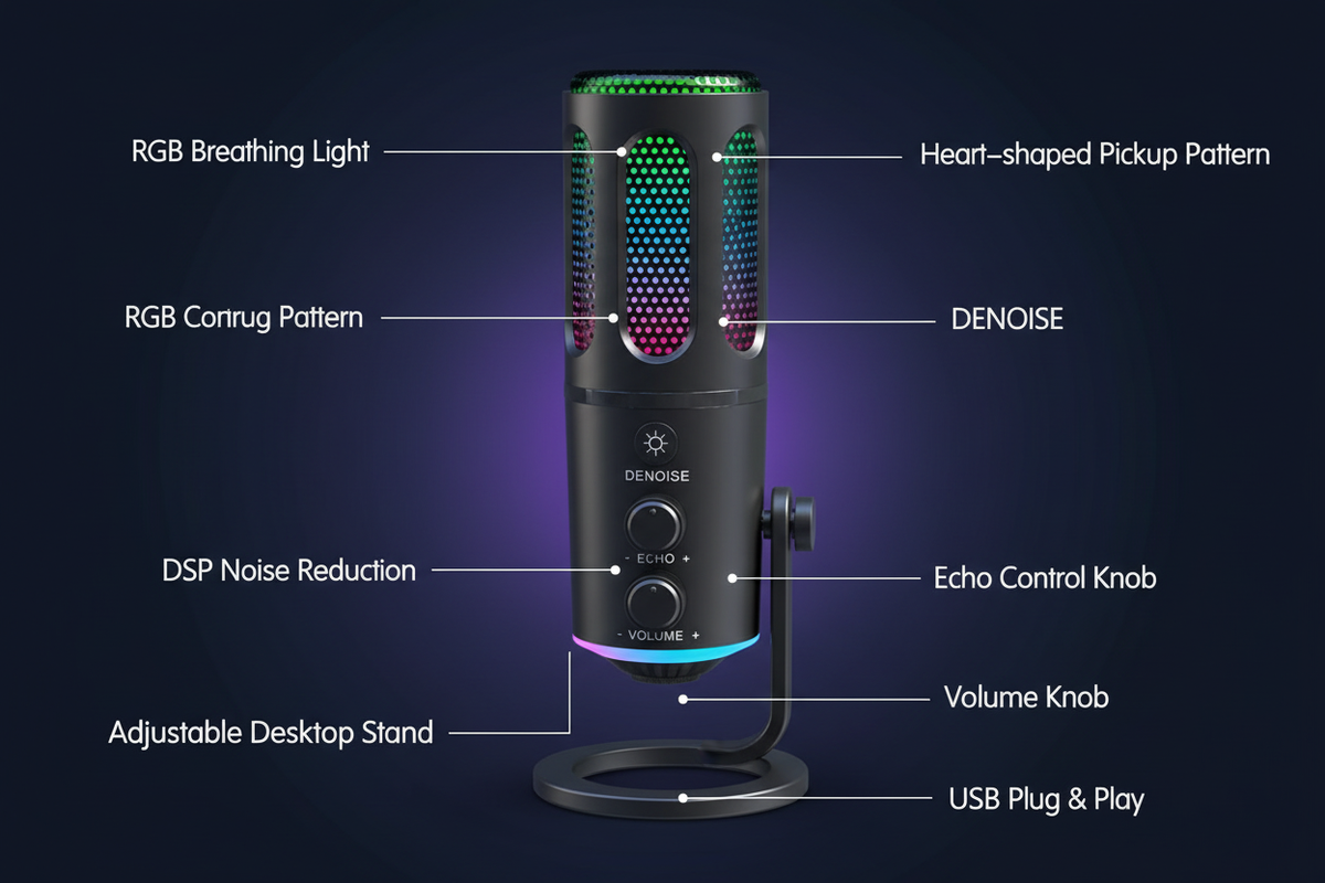 USB RGB Microphone feature infographic