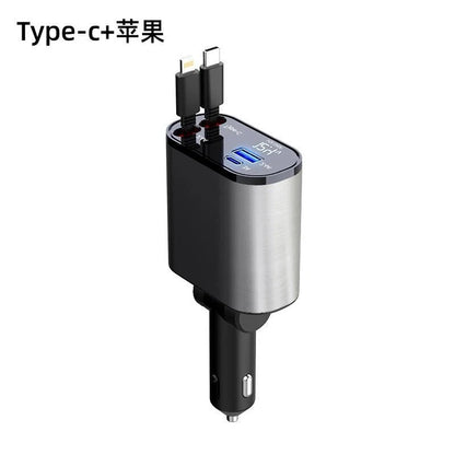 4-in-1 Retractable Car Charger with Digital Voltage Display