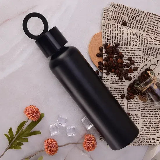 Blue vacuum insulated water bottle with magnetic phone holder